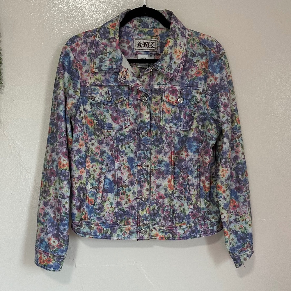 Ami Floral Denim Style Jacket, Retro 90s, Size Medium